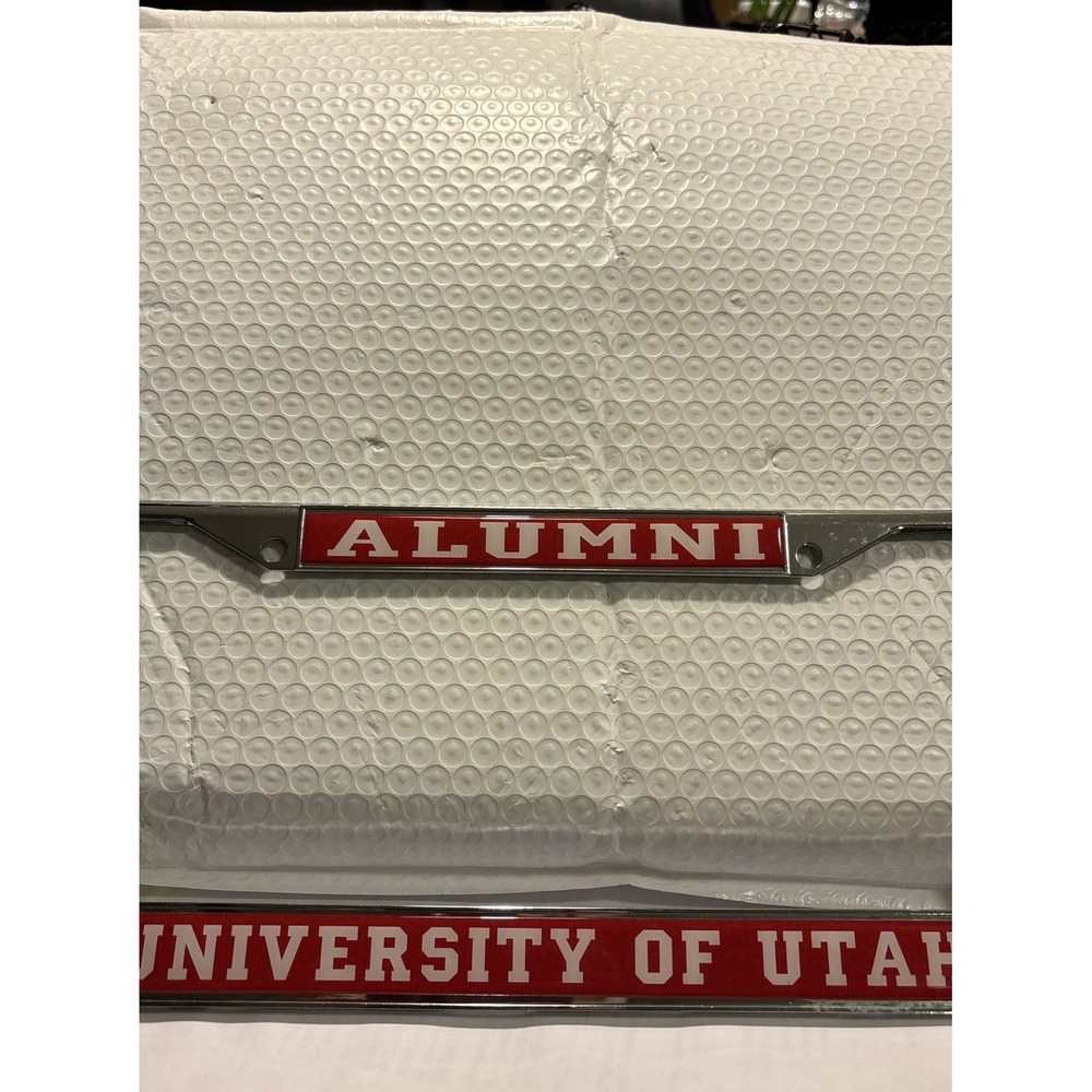 Alumni University Of Utah Metal License Plate Frame  Auto. Red With White Print